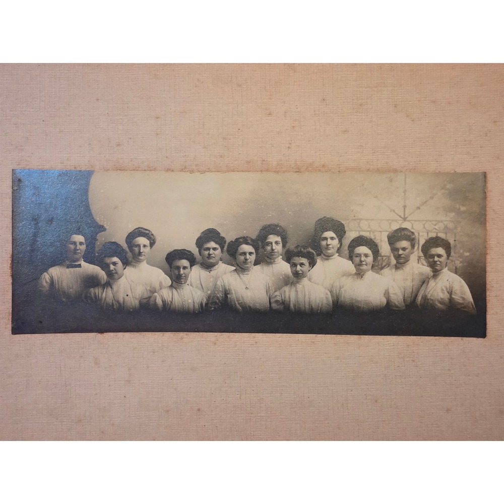 Antique Edwardian Women Group Photo Panoramic Gibson Girl Era Mounted Photograph